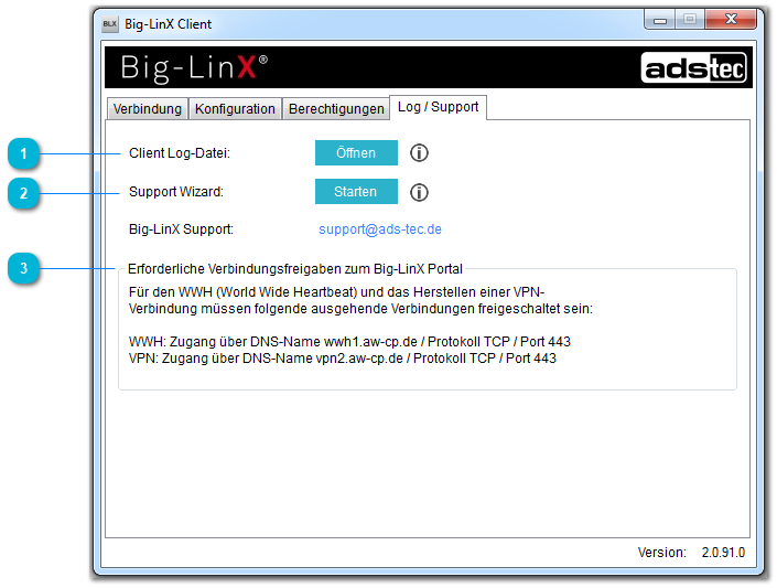 4.4. Registerkarte "Log/Support"